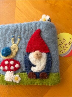Hand-Felted Grey Kids Pouch with Red Gnome Hat